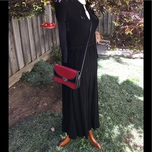 La Roche Handbag: Red Leather, with Black (S)